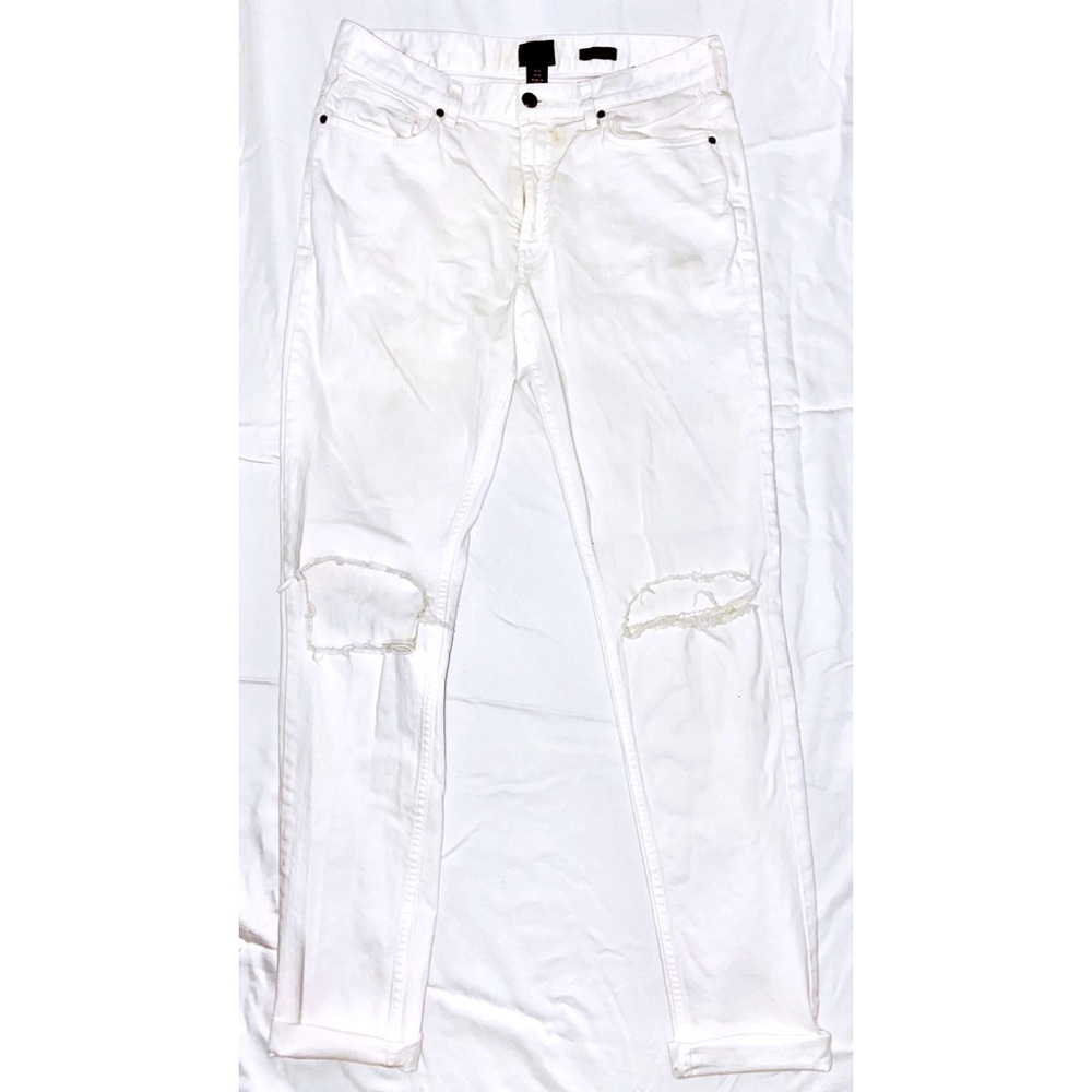 Men’s Custom Cut White Denim Distressed Jeans
